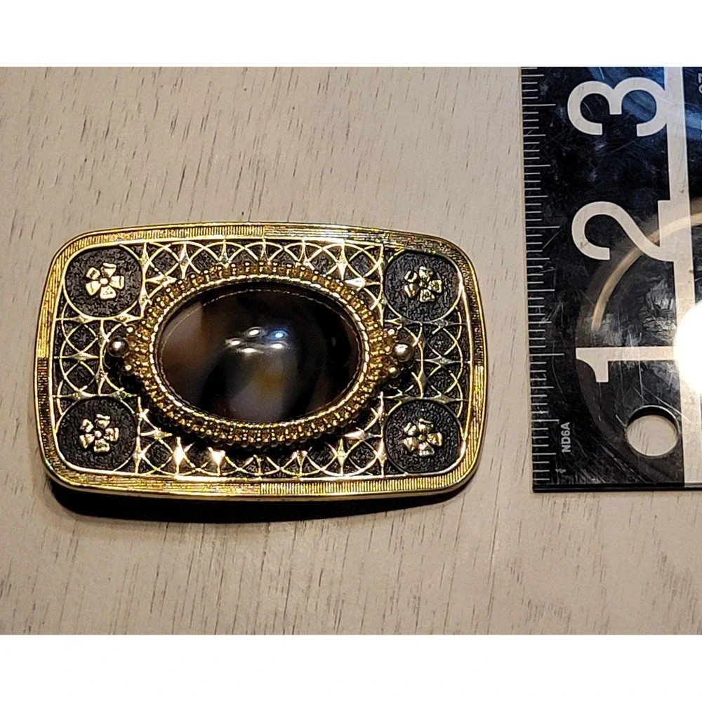 Vintage Gold Tone Filigree Belt Buckle with Agate Stone‎ Western Cowgirlcore